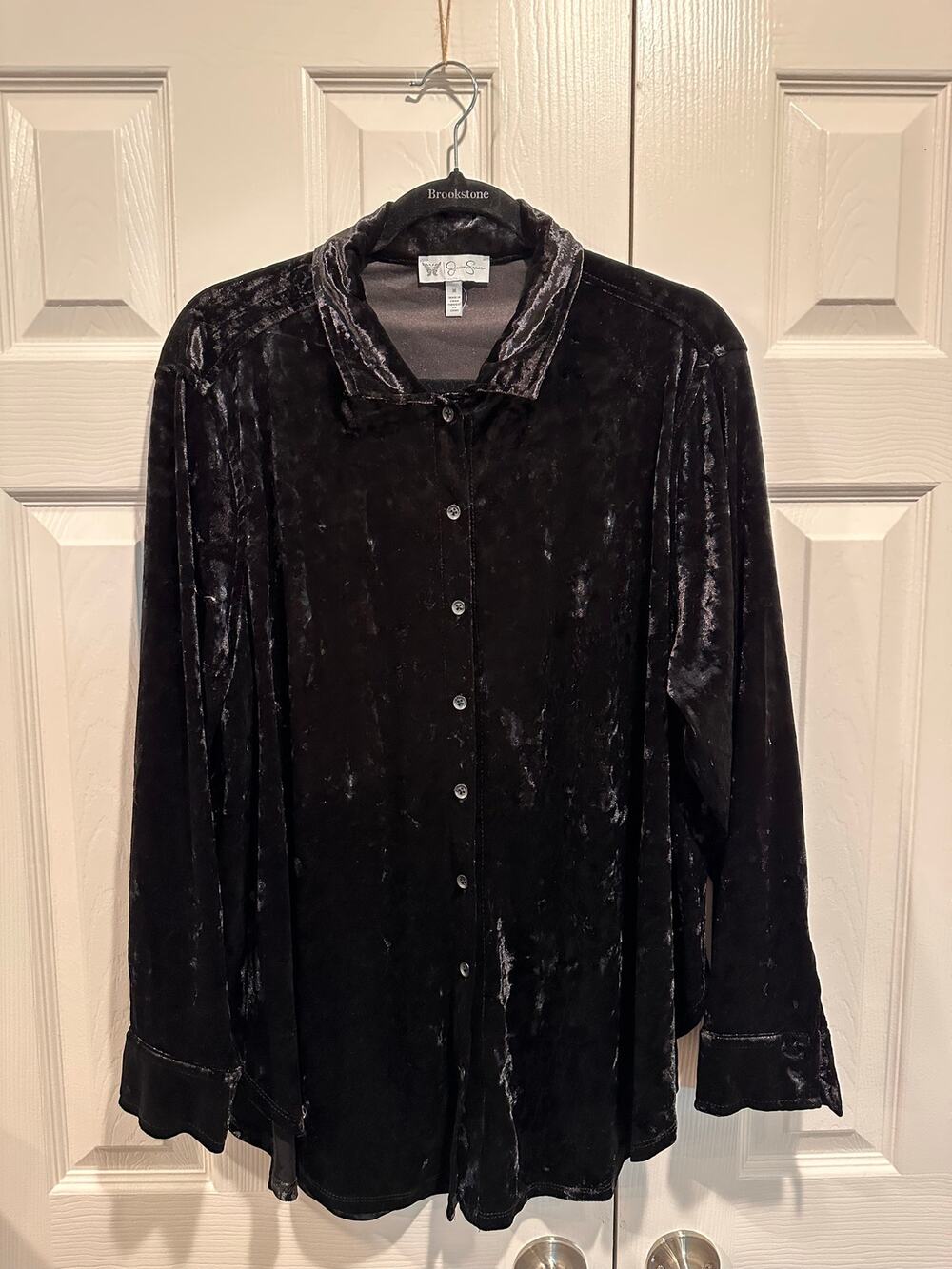 Jessica Simpson Black Crushed Velvet Button Down Shirt Blouse Top Sz M